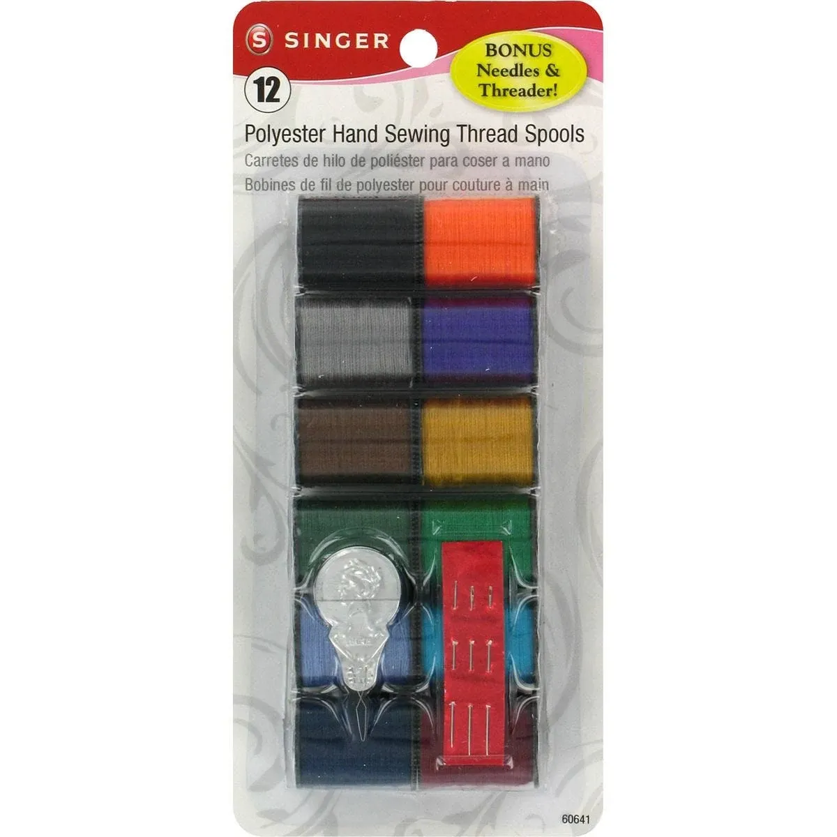 SINGER 60641 Polyester Hand Sewing Thread, Assorted Colors, 12 Small Spools, Dark