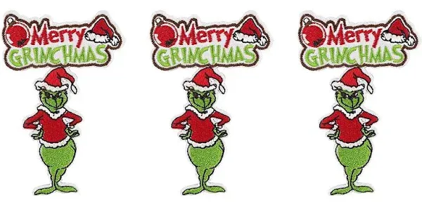 The Grinch Merry Grinchmas Embroidered 3.5 Inches Tall Set of 3 Patches