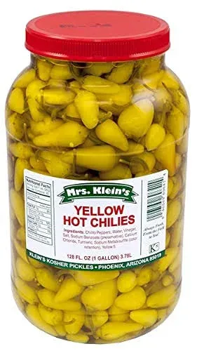 Mrs. Klein's Yellow Hot Chilies Natural Pickled Yellow Chili Peppers with A Hot Flavor Crunchy Cascabella Chilies Are Picked Fresh and Packaged in