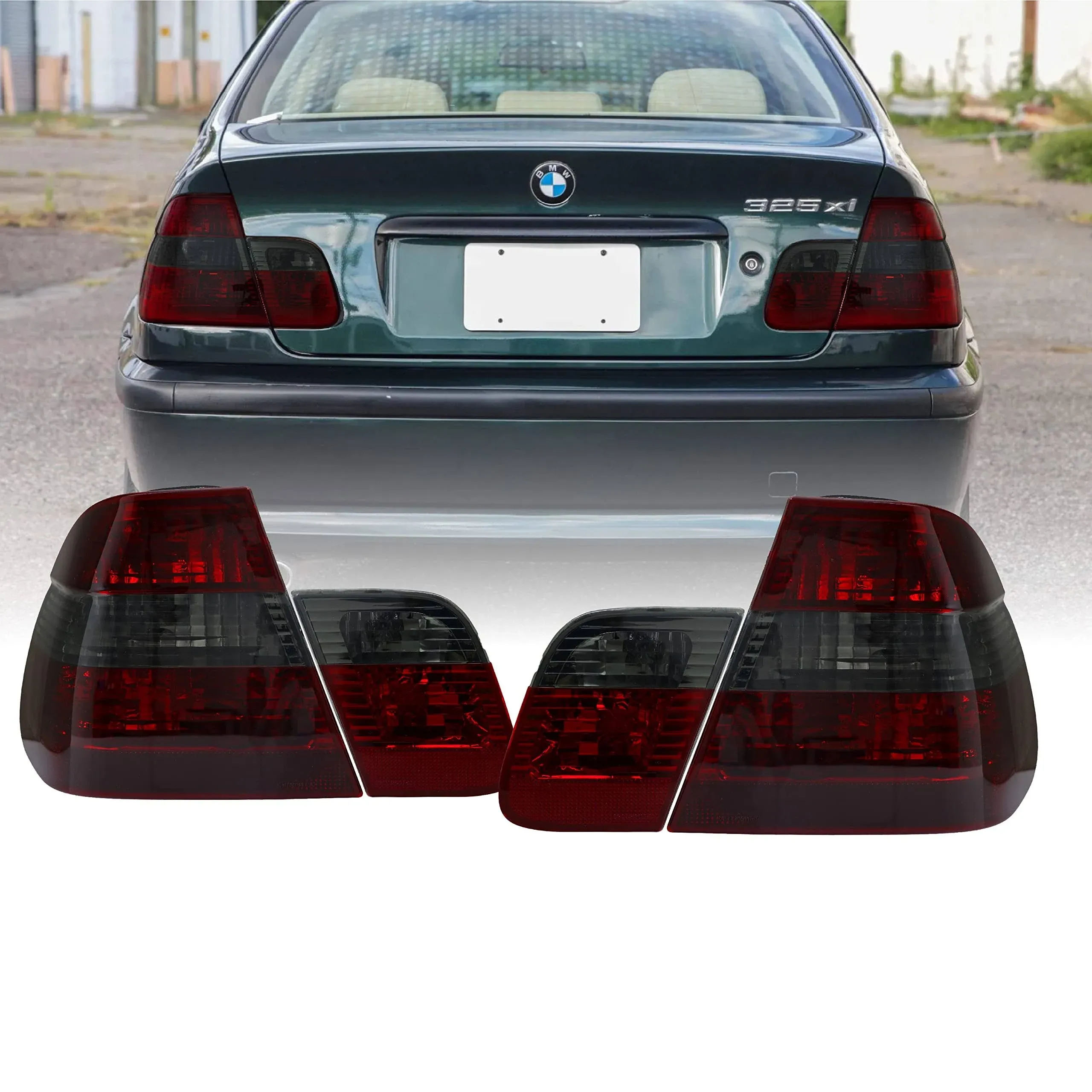 Depo 02-05 E46 4D Tail Lights - OE Euro Style Smoke Rear Tail Lamps Set (Left + Right, Inner + Outer) Compatible with 2002-2005 BMW E46 3 Series 4