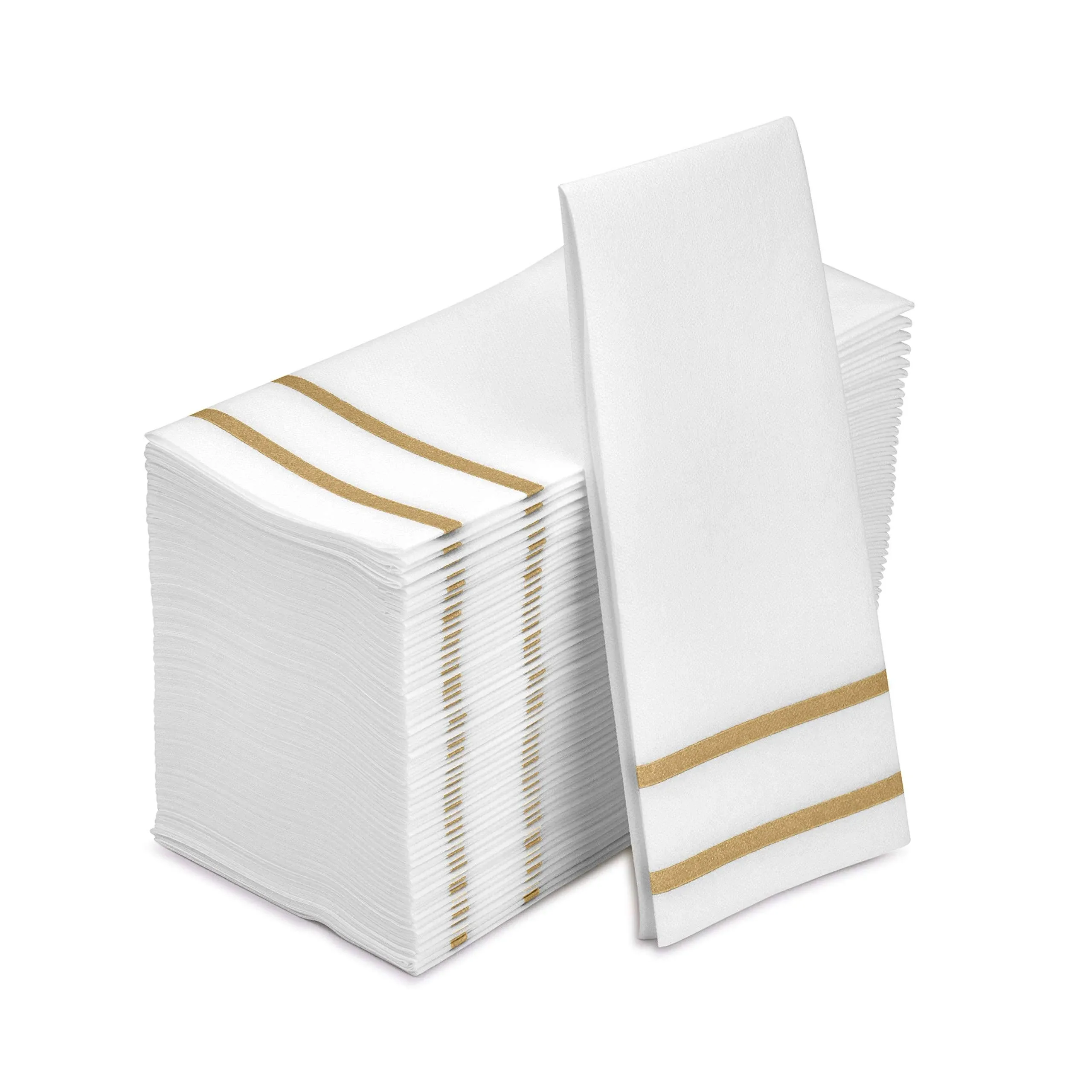 Fete Disposable Hand Towels for Bathroom, Gold Design 50 Linen-Feel Guest Towels – Formal Dinner, Anniversary, and Wedding Napkins for Tables