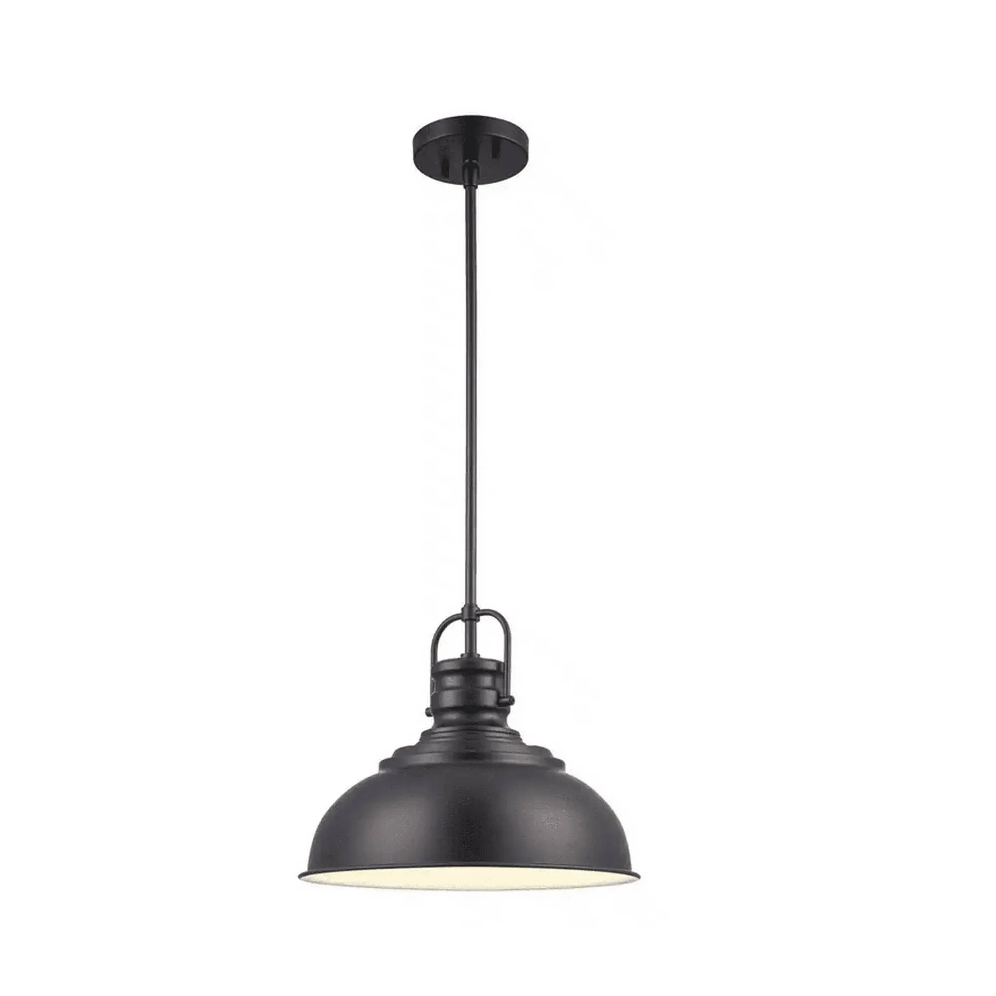 Home Decorators Shelston 1-Light Metal Shade Black Hanging Kitchen Pendant