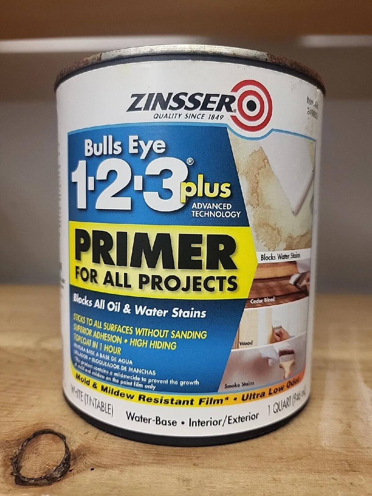 White, Zinsser Bulls Eye Water-Based 1-2-3 For All Surfaces Primer-315830, Quart