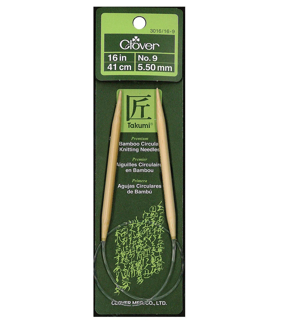 Clover Takumi Circular 16" Size 9 Bamboo Knitting Needle, Multicoloured