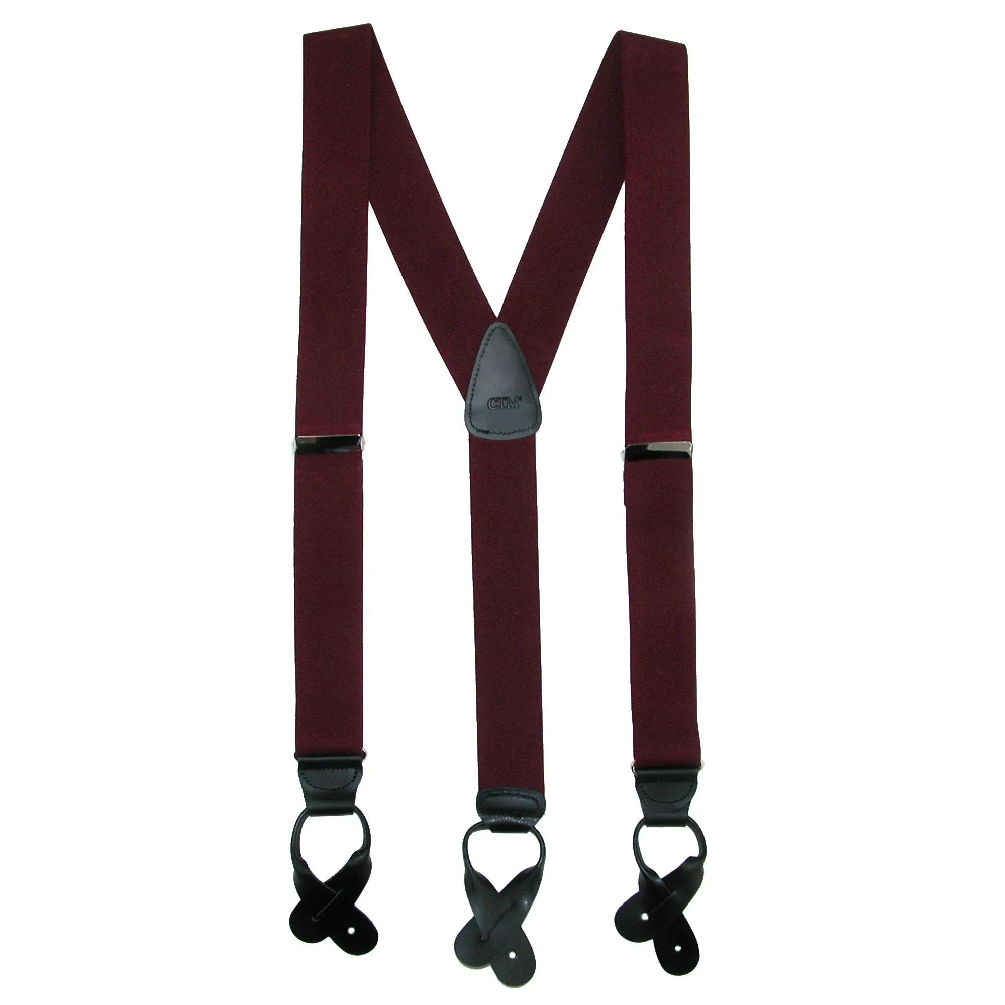 CTM Men's Elastic Button End Dress Suspenders with Silver Hardware