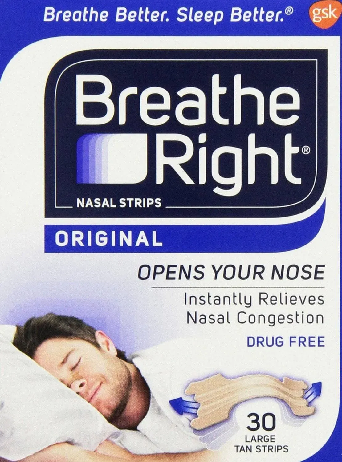 90 Breathe Right Nasal Strips Original 30 Large Tan Strips LOT OF 3. Ex. 03/2027