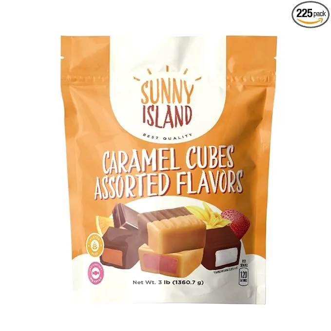 Caramel Cubes Filled Candy | Assorted Flavors - Strawbery, Chocolate, Orange, Vanilla, Mint | Individually Wrapped, 3-Pound Bag