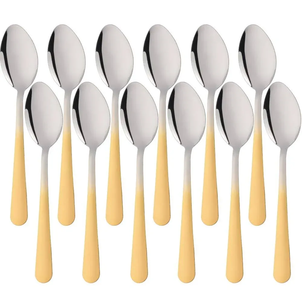 Serving Spoon 8-Inch Gradient Gold Set Stainless Steel 12 Large Table Spoons