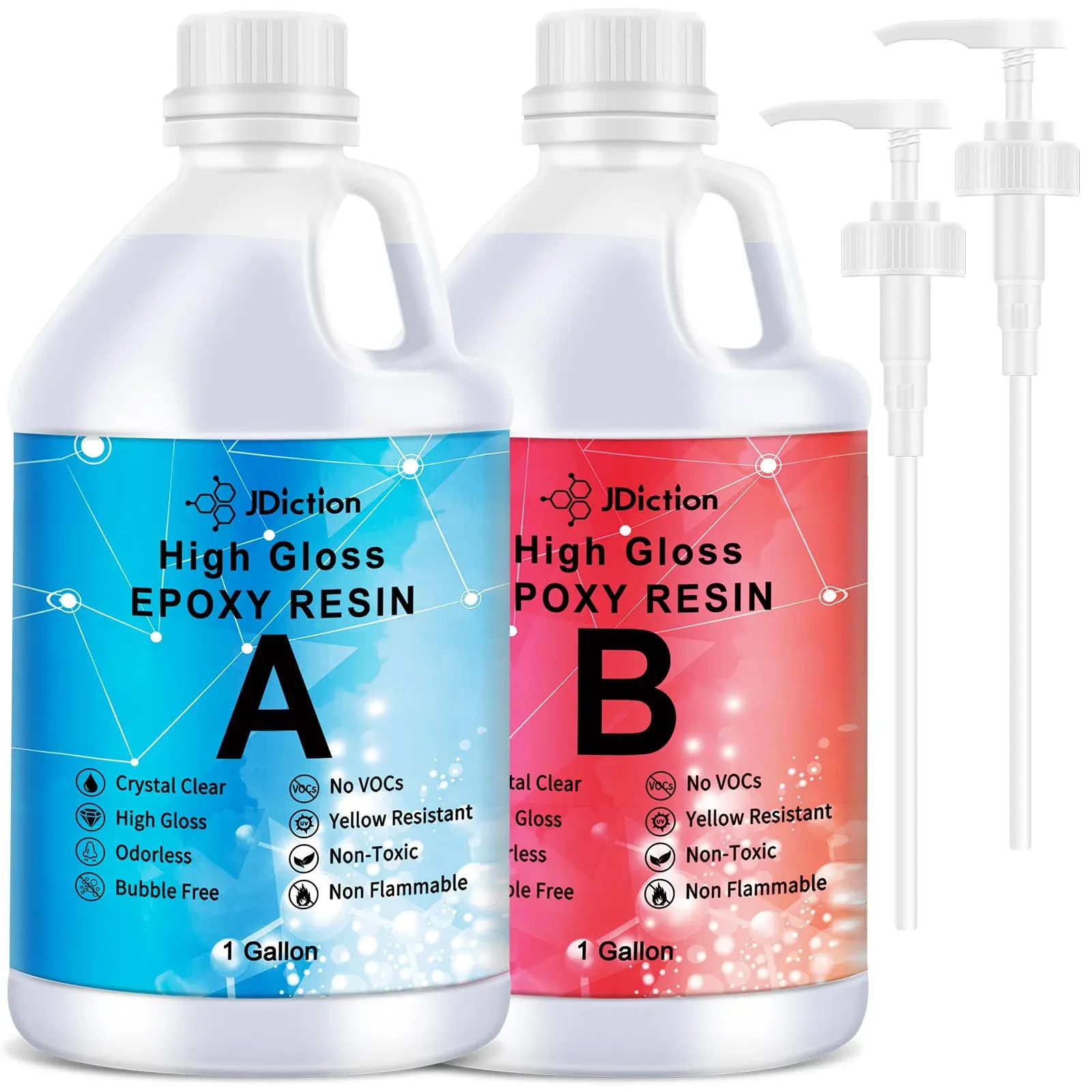 JDiction Epoxy Resin, High Gloss 2 Gallon Epoxy Resin Crystal Clear Self-Leveling ...