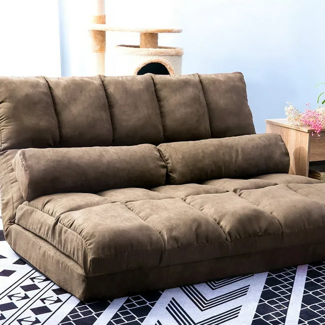 Double Chaise Lounge Sofa Chair Adjustable Floor Couch with Two Pillows