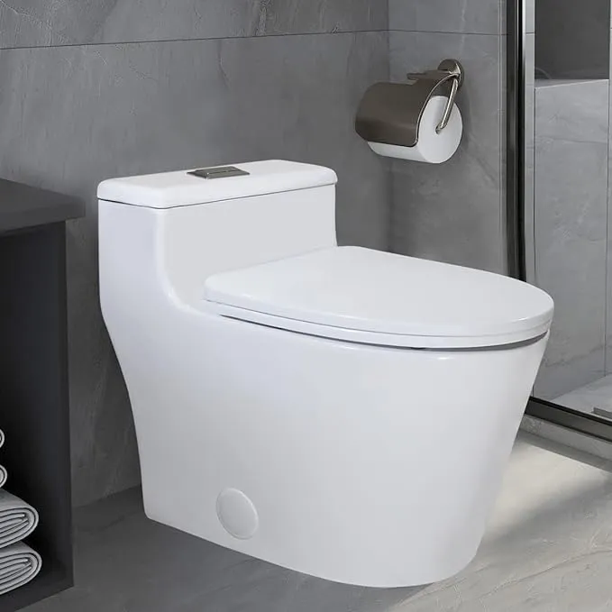 WinZo WZ5081T Elongated One Piece Toilet Dual Flush Low Profile Standard 12" Rough-in,White