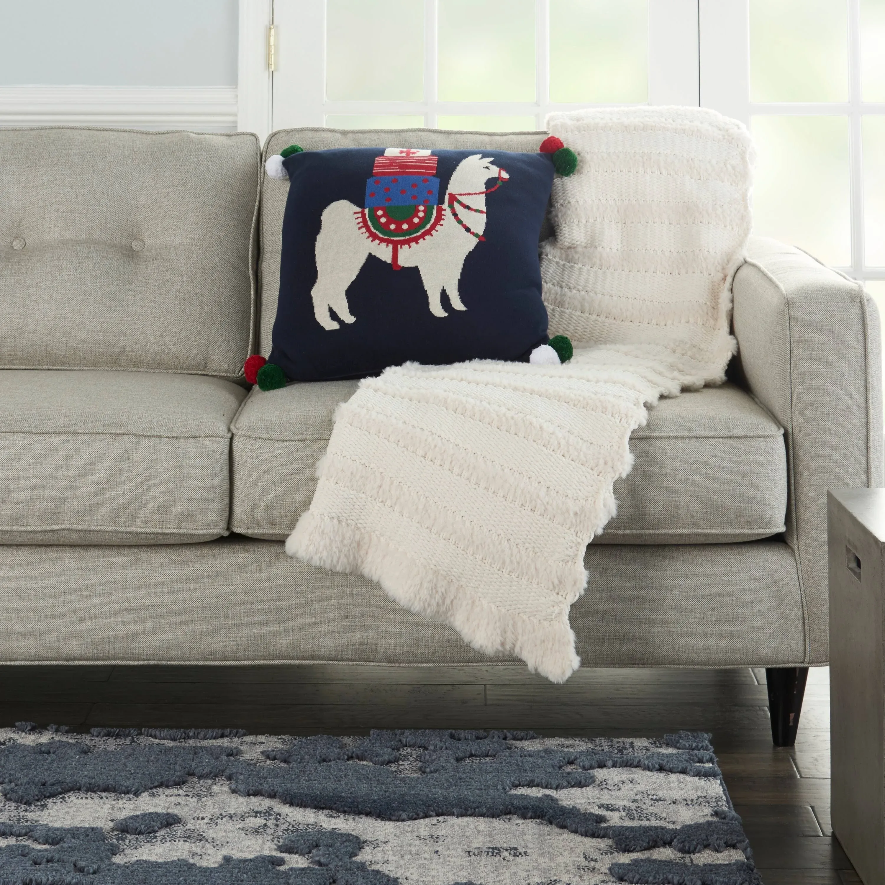 Mina Victory Holiday Llama Throw Pillow