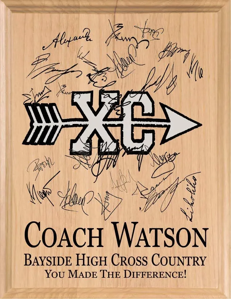 Cross Country Coach Gift Plaque Signable by The Team - Solid Wood (Cross Country Coach)