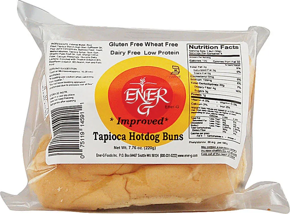 EnerG Hot Dog Buns, Tapioca - 7.76 oz