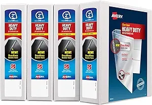 Avery Heavy-Duty Non Stick View Binder with DuraHinge and Slant Rings, 3 Rings, 2" Capacity, 11 x 8.5, White, 4-Pack