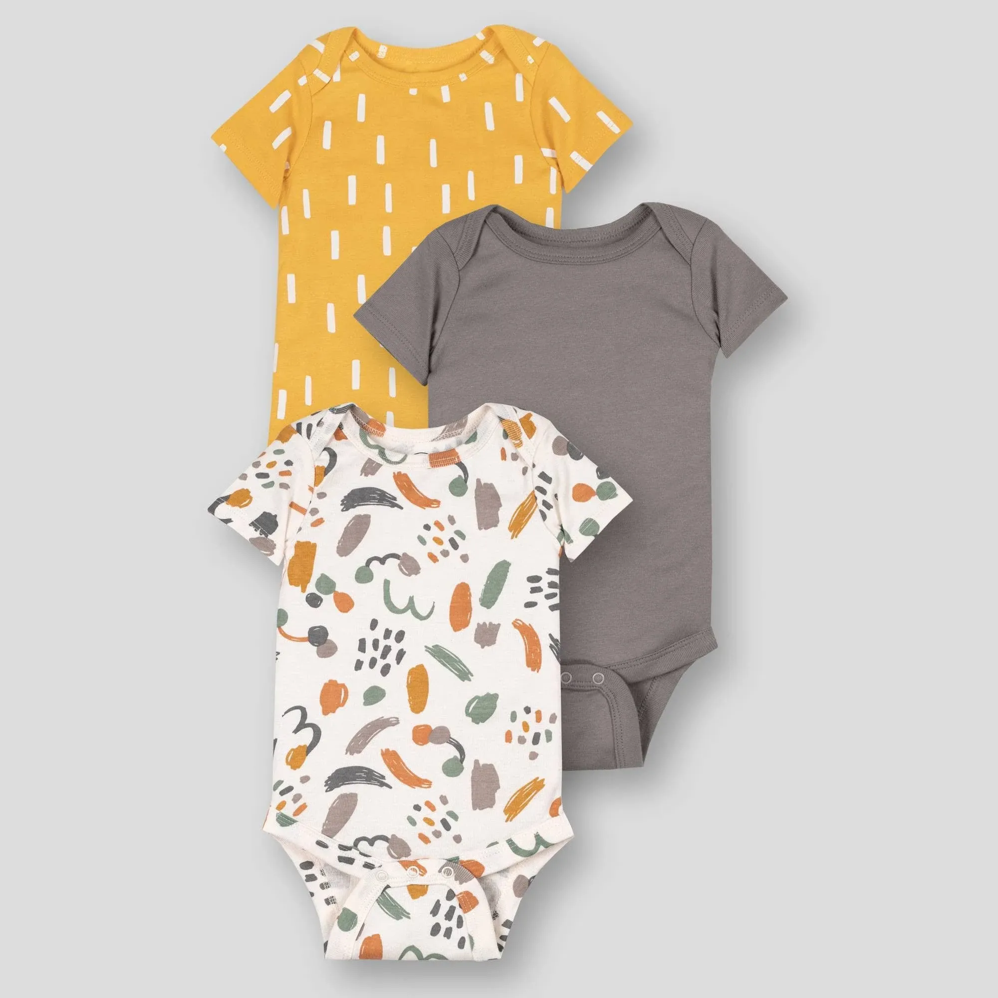 Lamaze Baby 3pk Organic Cotton Artistic Earthtone Short Sleeve Bodysuit - Mus...