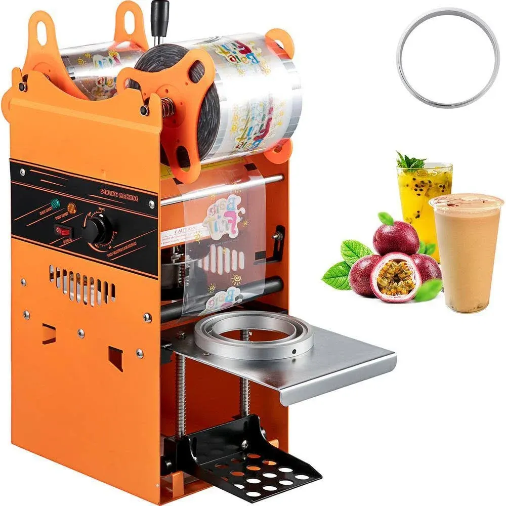 VEVOR Manual Tea Cup Sealer Machine Manual Cup Sealer Orange 300-500 Cups/Hour