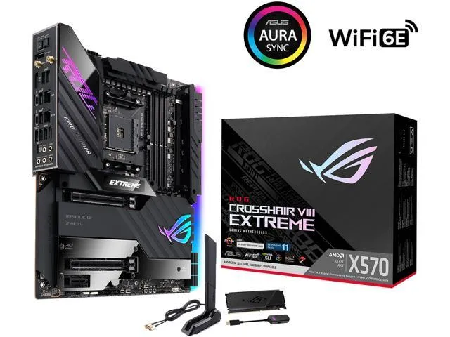 ASUS ROG Crosshair VIII Extreme AMD AM4 X570S EATX Gaming Motherboard (PCIe 4.0, Passive PCH Heatsink, 18+2 Power Stages, 5 x M.2 Slots, Wi-Fi 6E, 2" LiveDash OLED, USB 3.2 Gen 2x2 Front-panel Connector with PD 3.0 60W, 10Gb & 2.5Gb LAN)