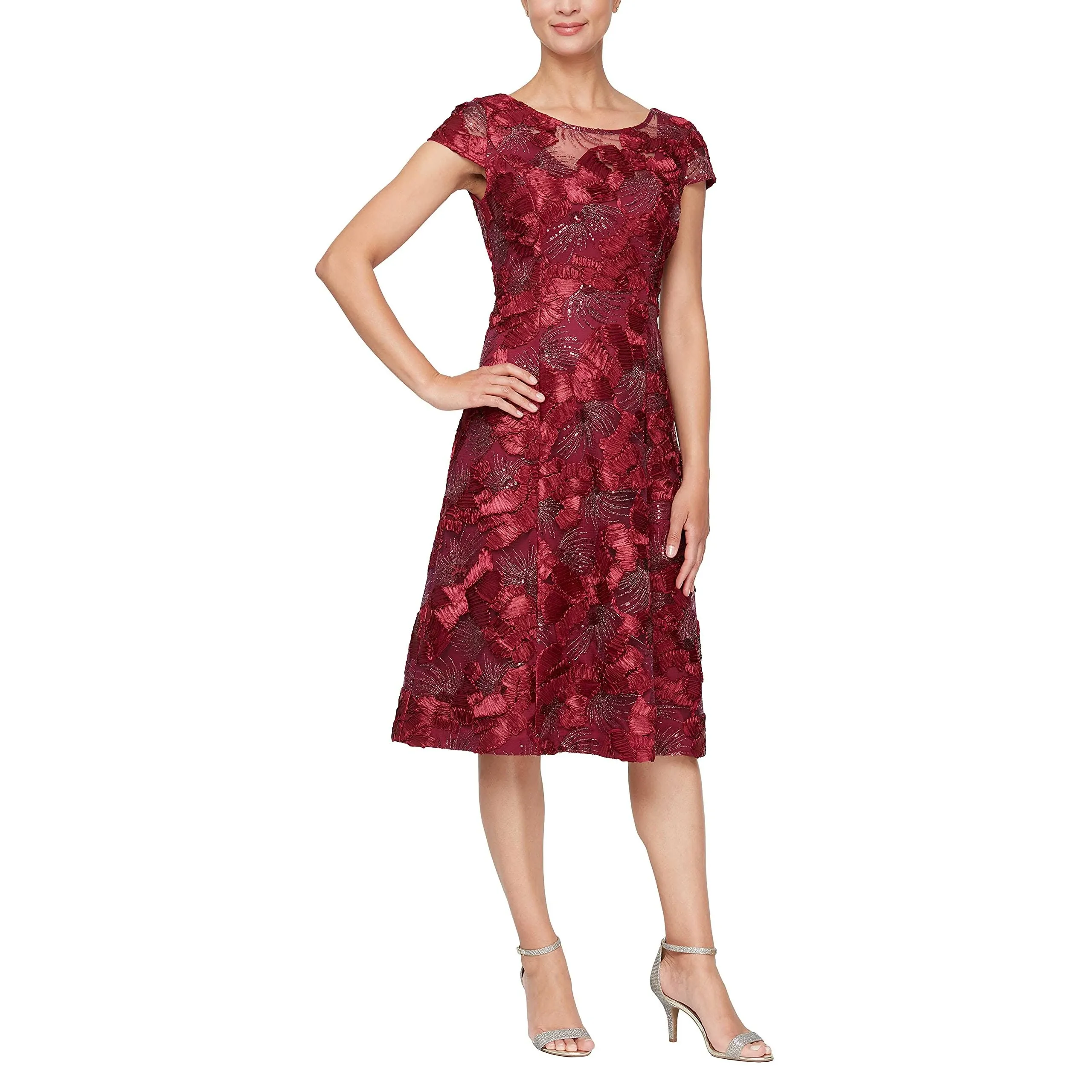 Floral Embroidered A-Line Soutache Dress