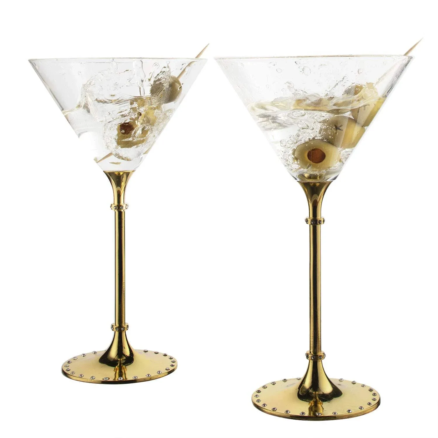 The Wine Savant Gold Cocktail, Martini & Champagne Glasses Rhinestone DIAMOND Studded, Cosmopolitan Elegant Crystal Glassware, Set of 2-10oz, 10" Tall Stem Sparkling Margaretta, Wedding, or Everyday by The Wine Savant