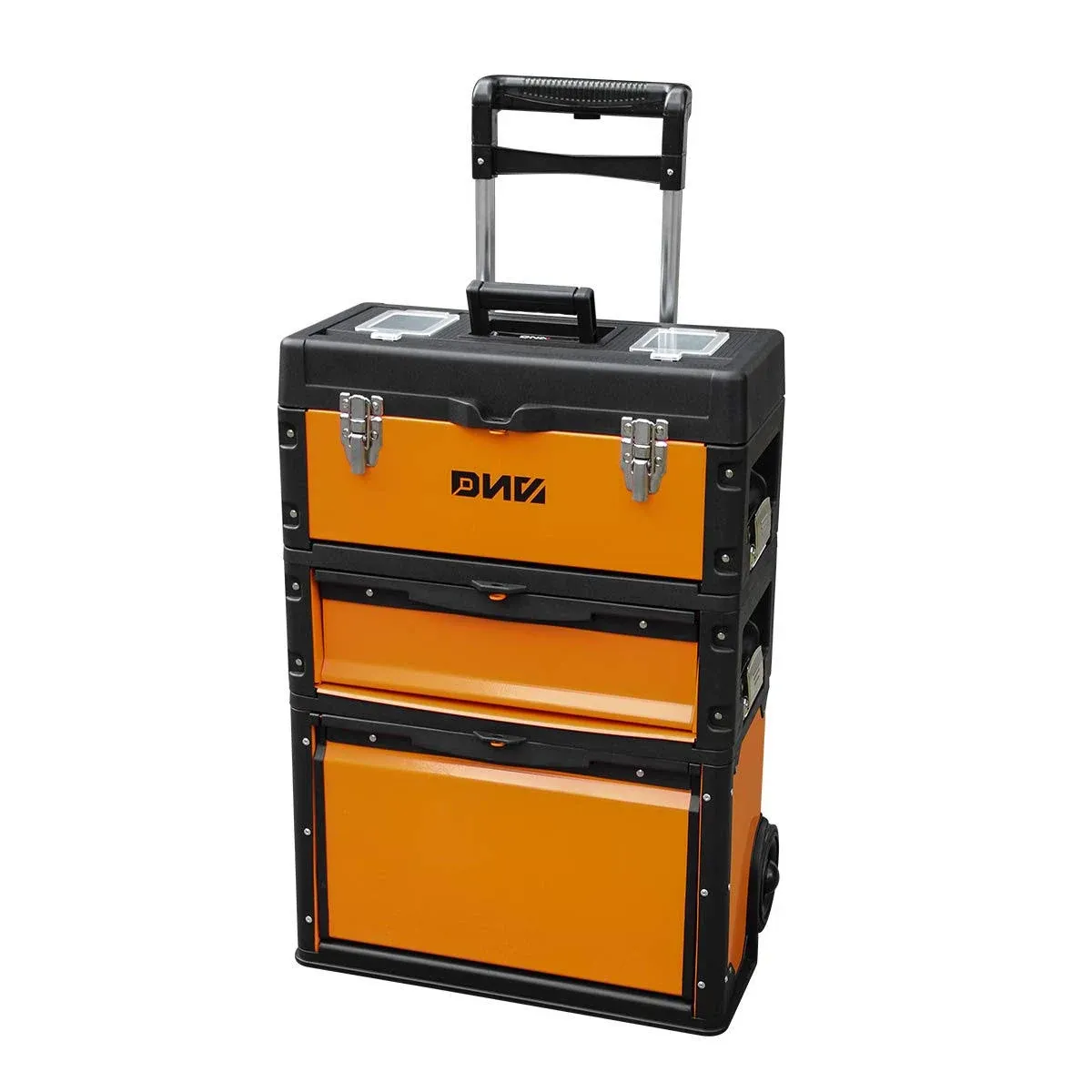 DNA Motoring 490mm W x 633Mm H x 230mm 3-Tier Stackable Separate Hand Case Tool Boxes Trolley (TOOLS-00004)