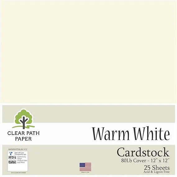 Warm White Cardstock - 12 x 12 inch - 80Lb Cover - 25 Sheets - Clear Path Paper