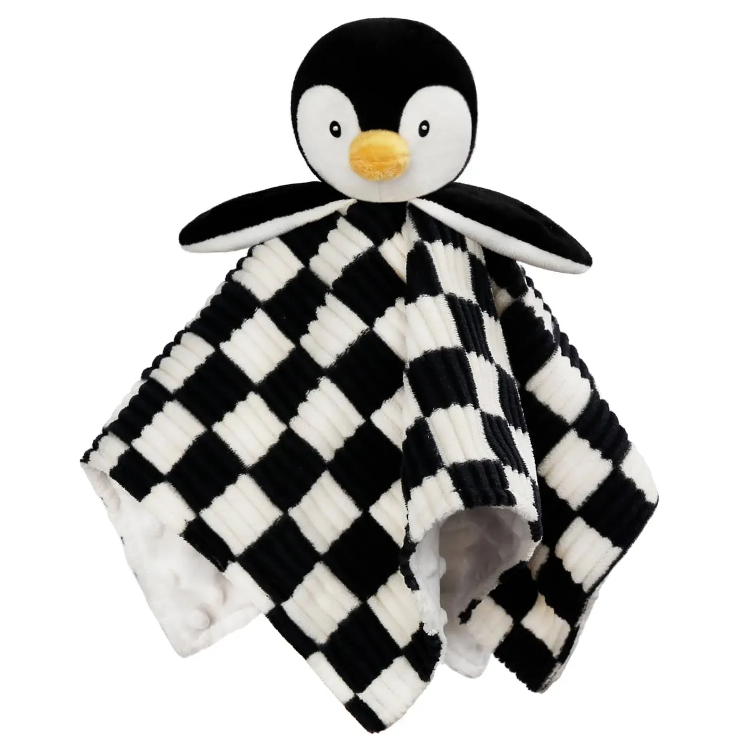 Baby Lovey Blanket for Boys Girls Super Soft Checkerboard Gingham with Minky Dot Fabric Backing Penguin Stuffed Animal Lovely Snuggle Toy Black 14 Inch