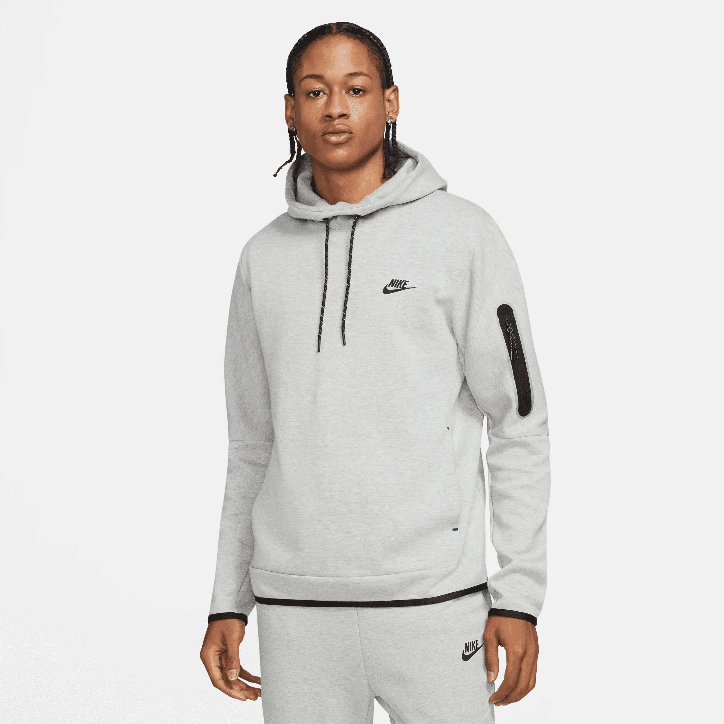 Logo-print Cotton-blend Tech Fleece Hoodie In Grey