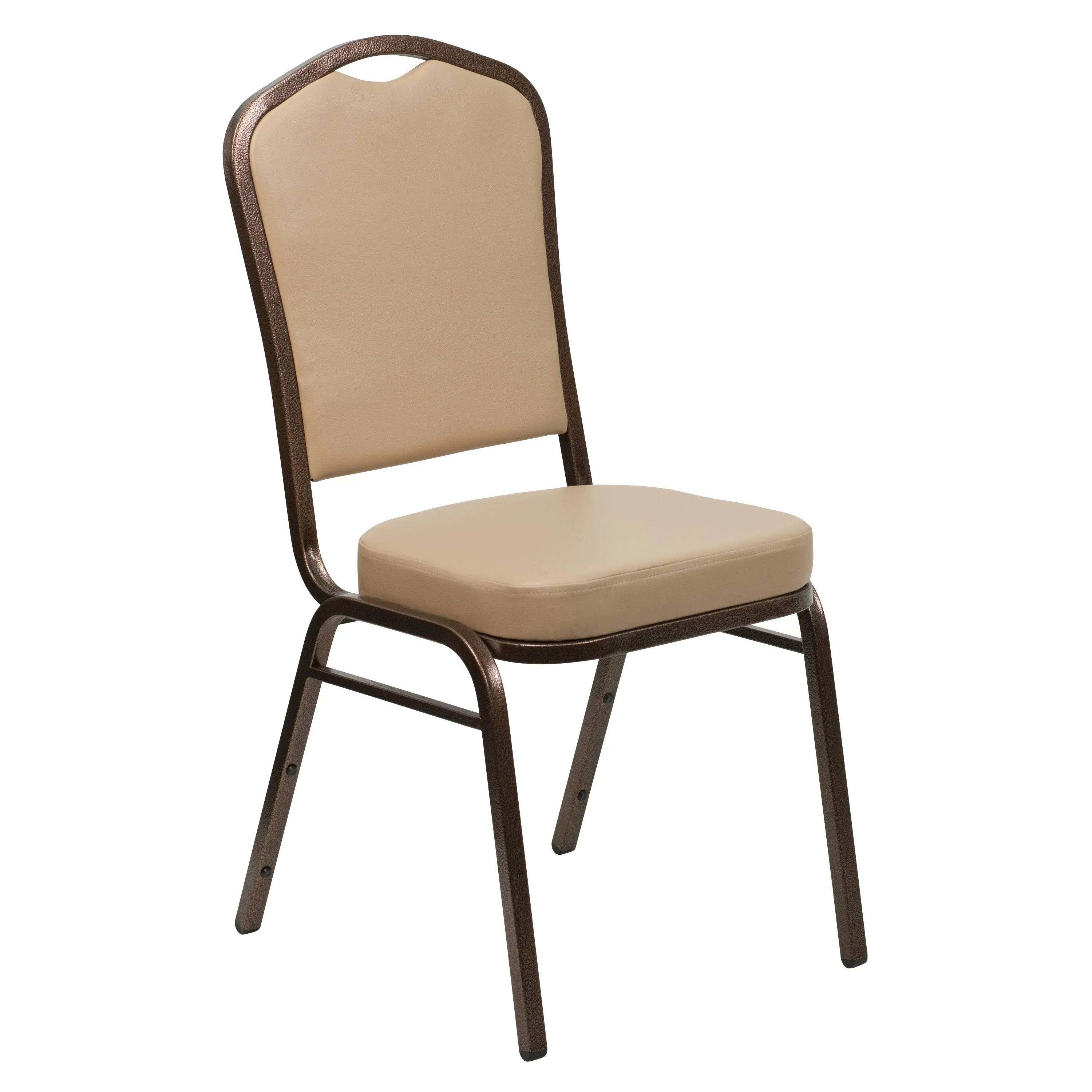 Hercules Series Crown Back Stacking Banquet Chair in Beige Patterned Fabric - Gold Frame - Flash Furniture