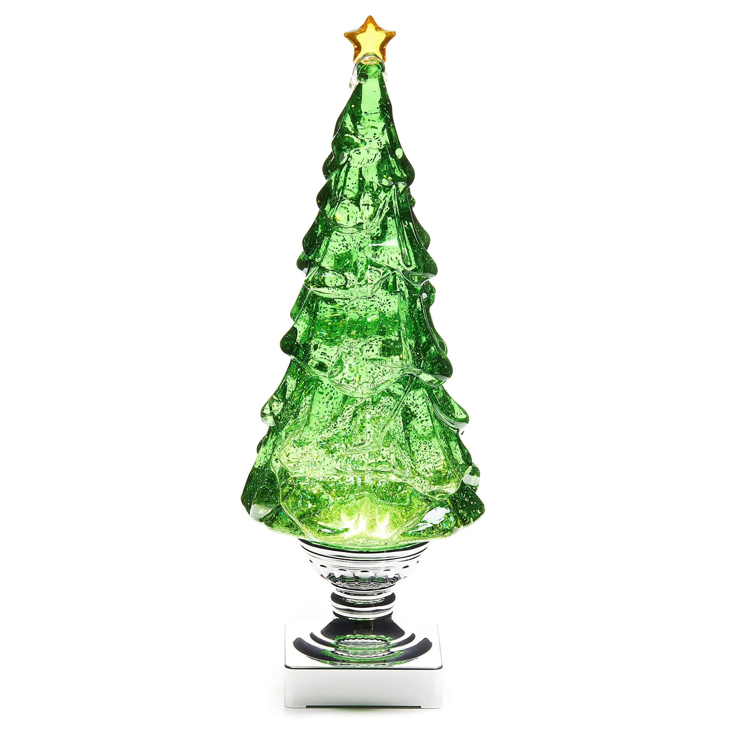 Relive Light Up Christmas Tree Snow Globe with Glitter, 15.25 inch, Green