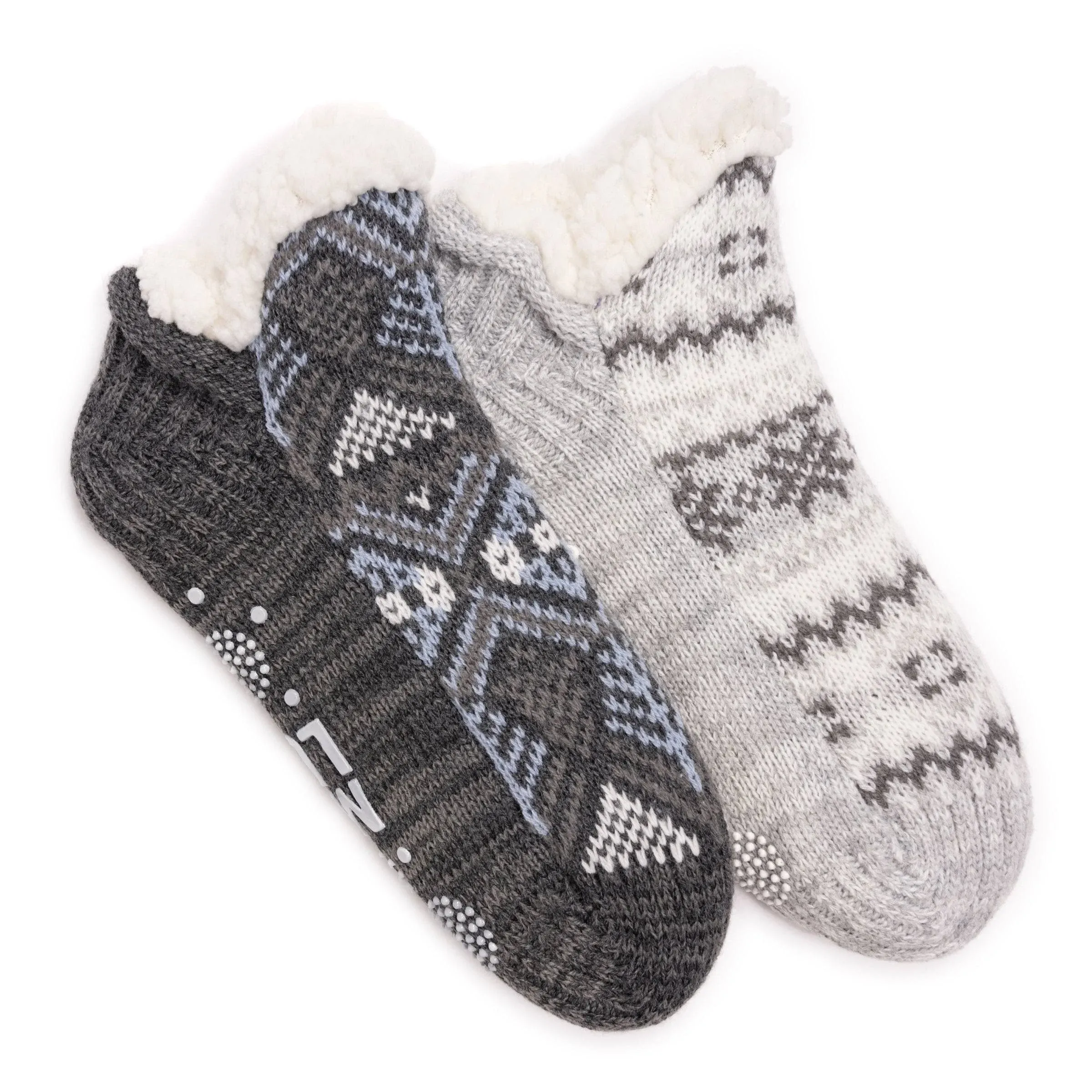 Muk Luks Women's 2 Pack Short Cabin Sock, Grey Heather, S/M (5-7)