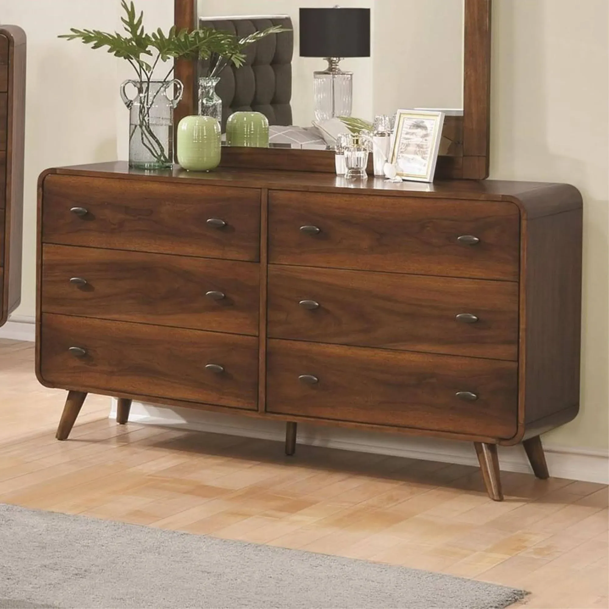 Benzara Wooden Dresser with 6 Drawers, Dark Walnut Brown