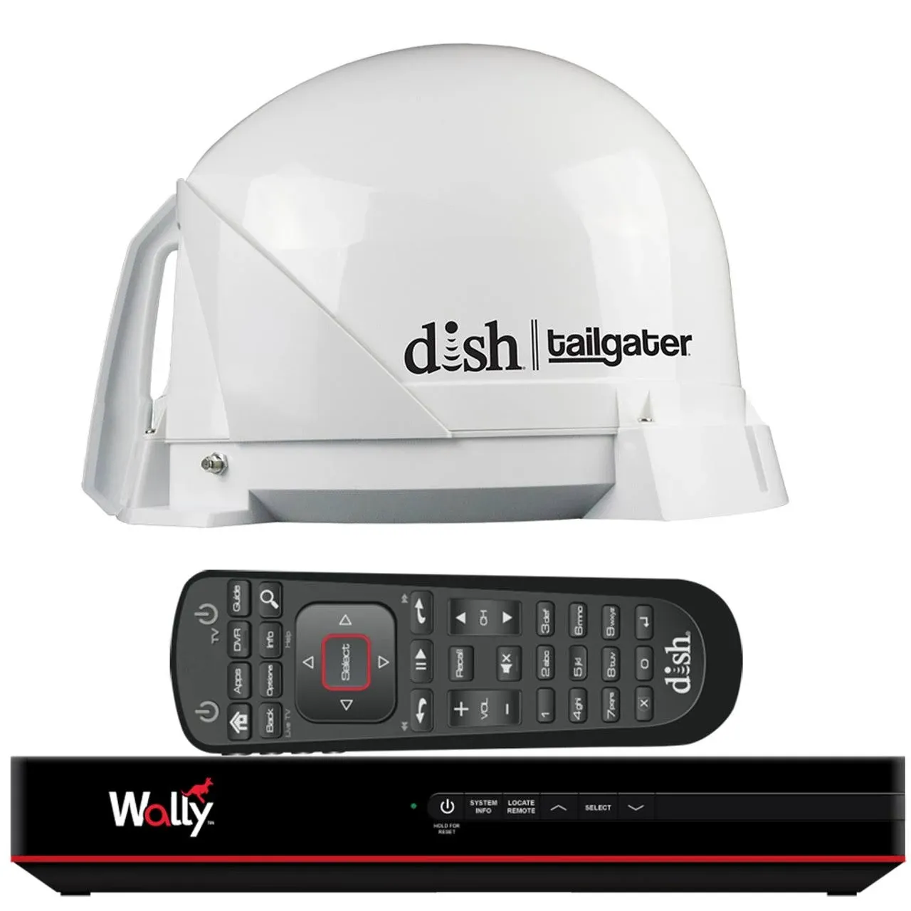 KING DT4450 DISH Tailgater Bundle - Portable/Roof Mountable Satellite TV Antenna and DISH Wally HD Receiver , White , Western & Eastern Arc Satellites