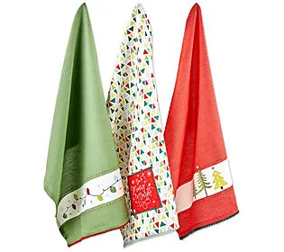 DII Christmas Kitchen Towels Decorative Embellished Cotton Dish Towel Set, 18x28, Assorted Festive, 3 Count