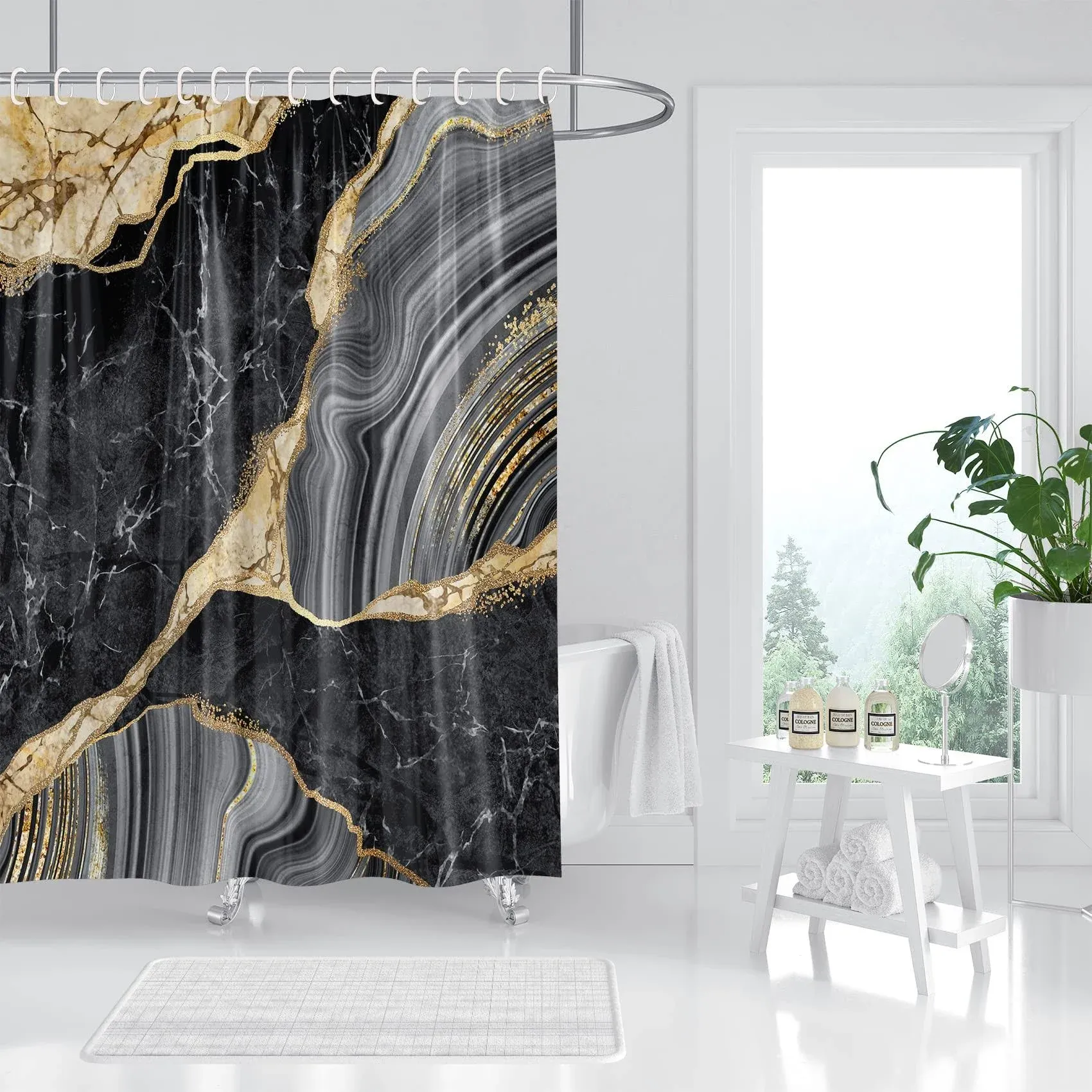 Marble Shower Curtain Black Marble Shower Curtain Set Abstract Luxury Black G...