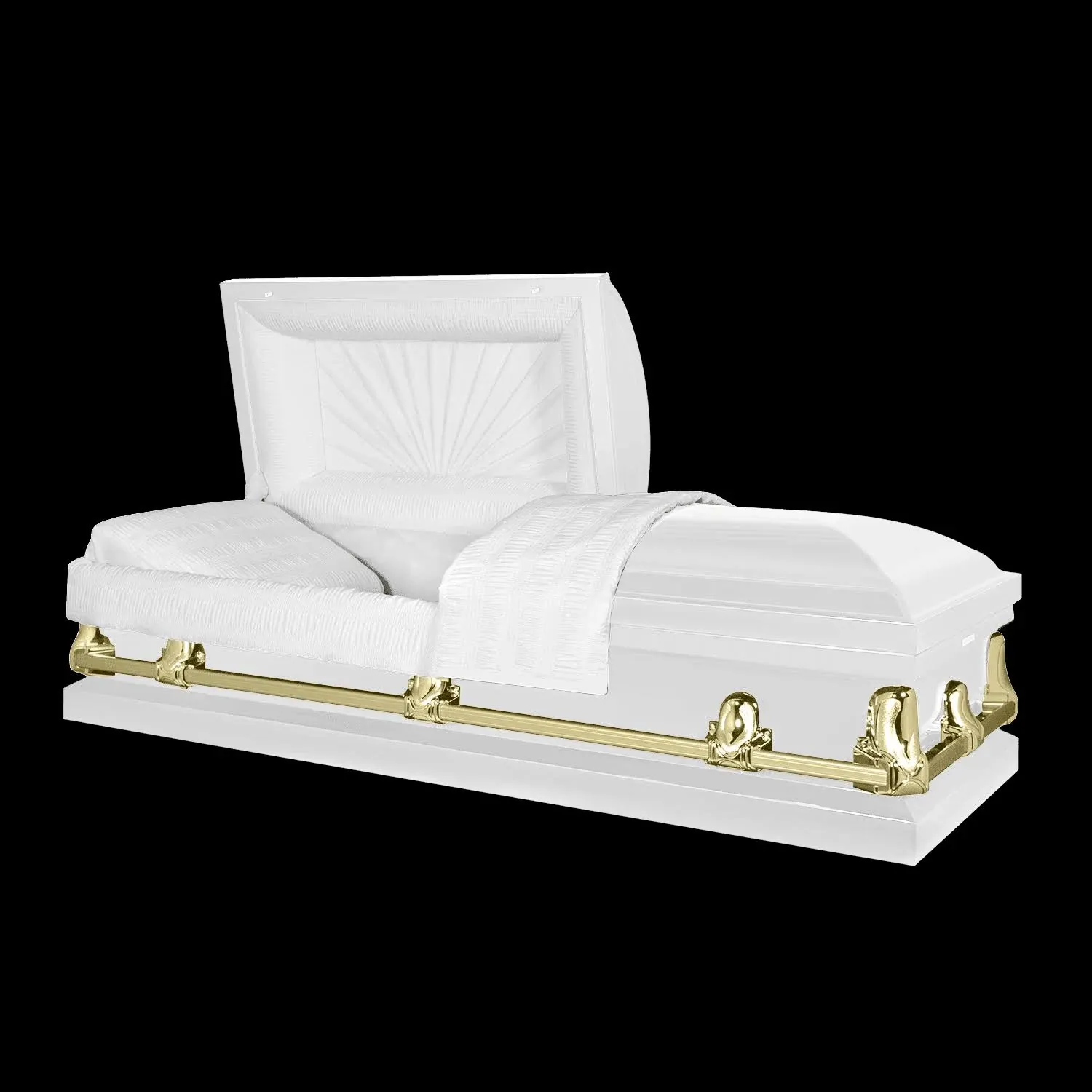 Titan Casket Elegant Orion Series Handcrafted Steel Casket with Luxurious White and Gold Finish & White Crepe Interior, Reinforced Handles, Adjustable Bed with Gasketed Sealer