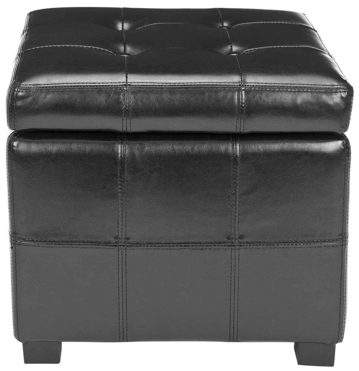 William Black Leather Tufted Storage Ottoman