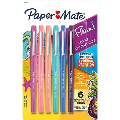 Paper Mate Flair Medium Felt Tip Pens, Tropical Colors - 6 Pack