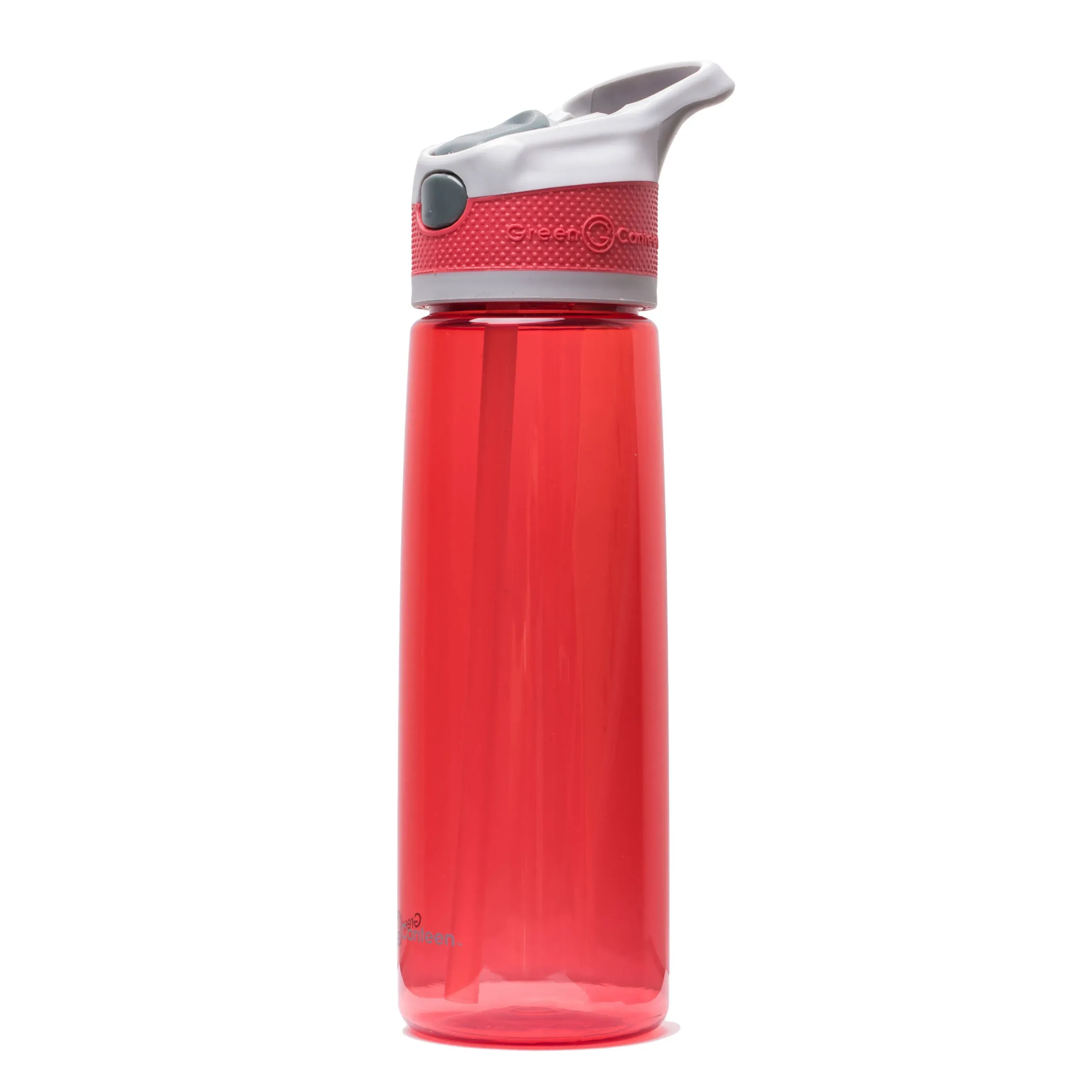 Green Canteen Water 24 oz Single Wall Tritan plastic Bottle, Gray/Red