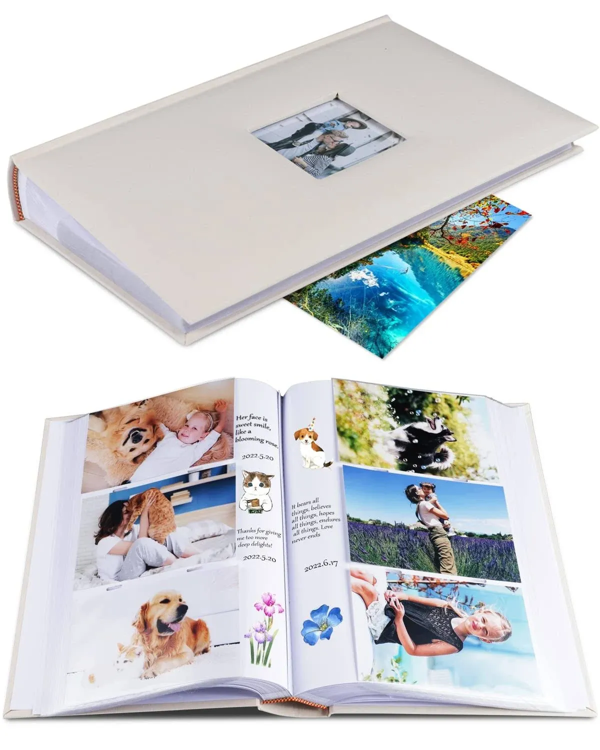 Photo Album 4x6 Hold 402 Photos with Memo Slip-in Pockets Photo Book, Beige