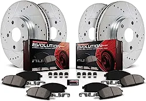 Power Stop K114 Front and Rear Z23 Carbon Fiber Brake Pads with Drilled and Slotted Brake Rotors Kit For Infiniti EX35 G25X G35 G37X G37 M35 M45 Nissan 350Z 370Z