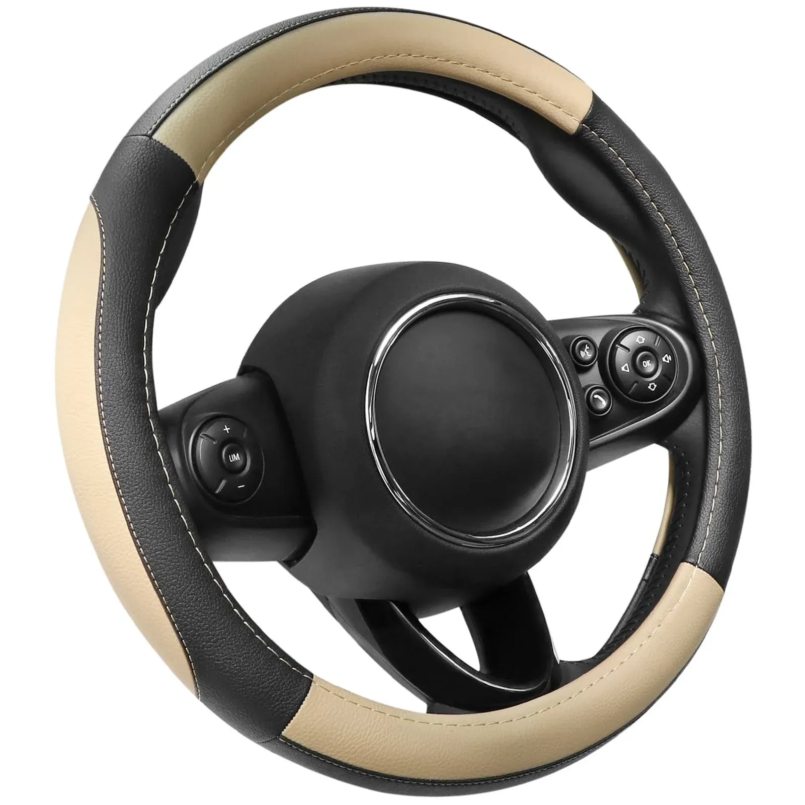 SEG Direct Black and Beige Microfiber Leather Steering Wheel Cover for Prius