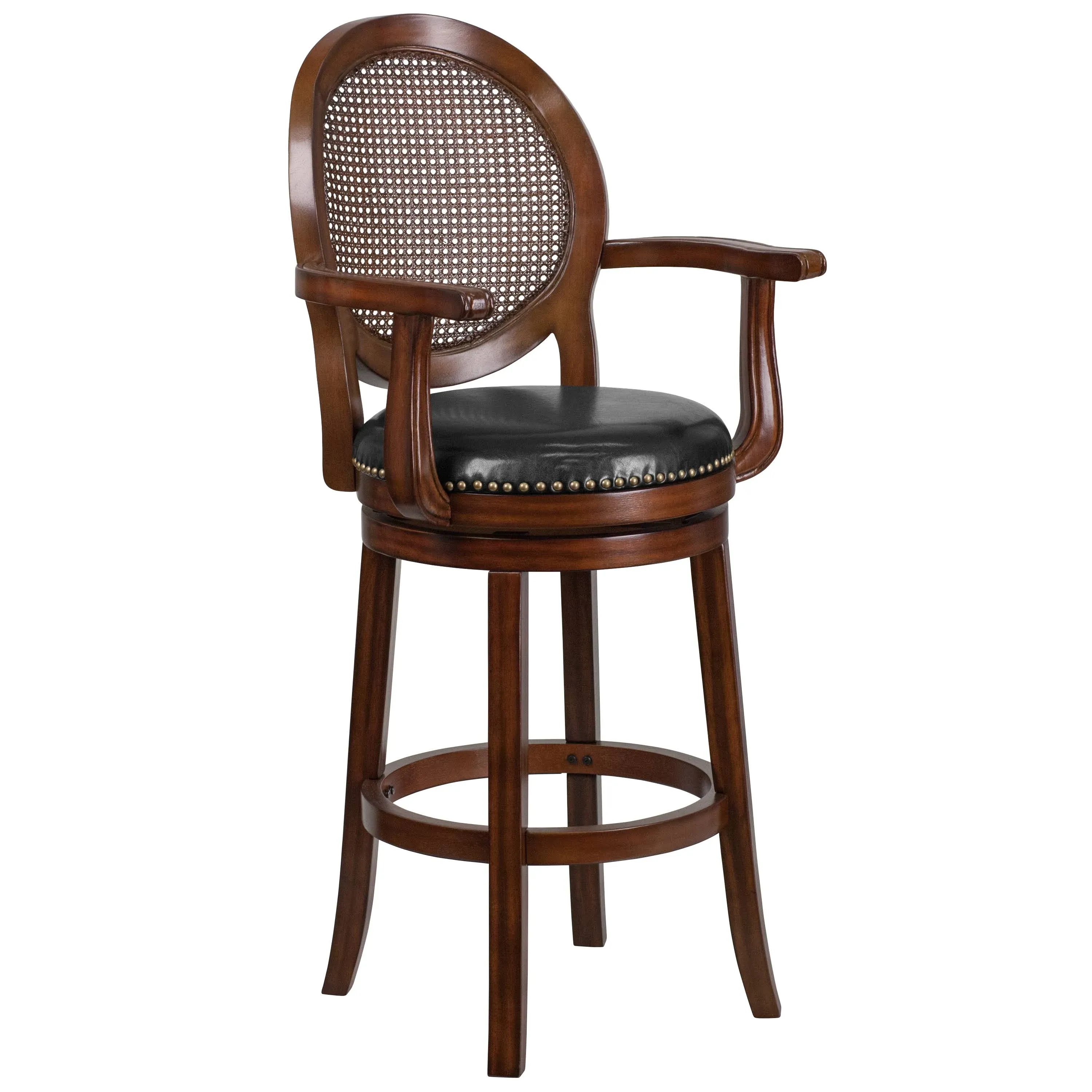 Flash Furniture 30'' High Expresso Wood Barstool with Arms and Black Leather ...