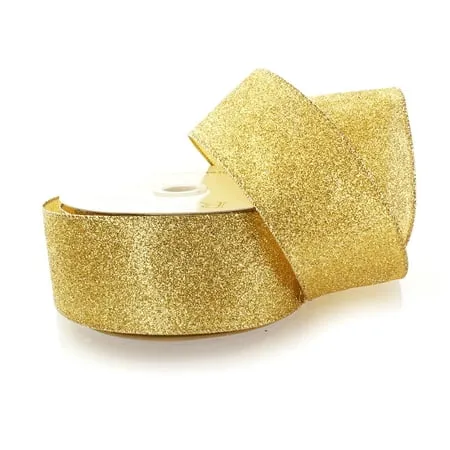 Ribbon Traditions 2 1/2 Wired Glitter Ribbon Yellow Gold - 25 Yards