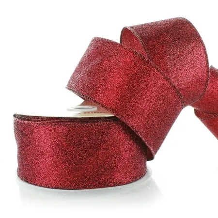 Ribbon Traditions 2 1/2 Wired Glitter Ribbon Scarlet Maroon - 25 Yards