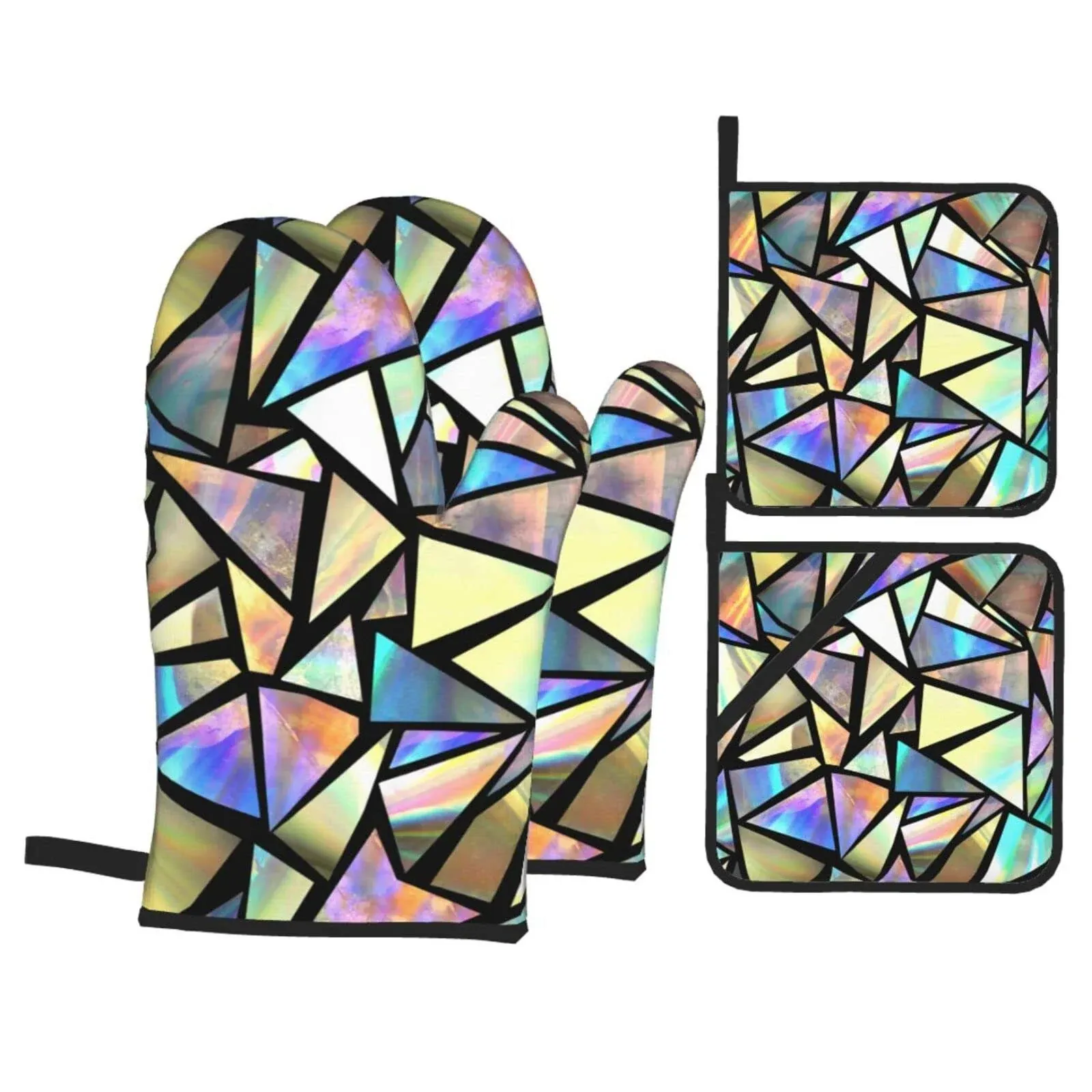 Iridescent Bright Triangles Oven Mitts And Pot Holders Set Of 4 Oven Mittens And