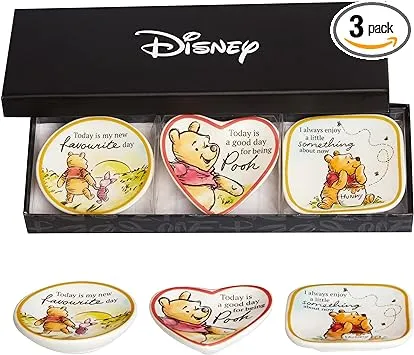 Disney Winnie The Pooh Mini Trinket Tray Set - Mini Ceramic Trinket Dishes - 3 Piece Jewelry Ring Holder Gift Set