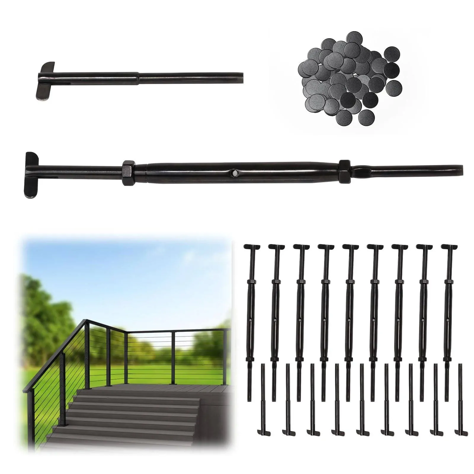 Muzata 1/8" Adjustable Angle Black Cable Railing Kit CK21