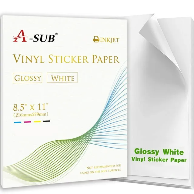 A-sub Waterproof Glossy Vinyl Sticker Paper for Inkjet Printers