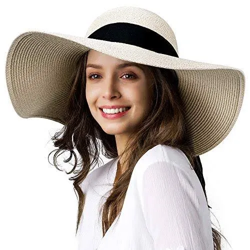 FURTALK Womens Sun Straw Hat Wide Brim UPF 50 Summer Hat Foldable Packable Floppy Beach Hats for Women